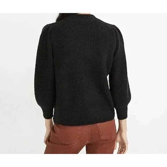 Madewell Eaton Pullover Crew Puff Sleeve Sweater Size Small in Black NWT - Picture 4 of 5